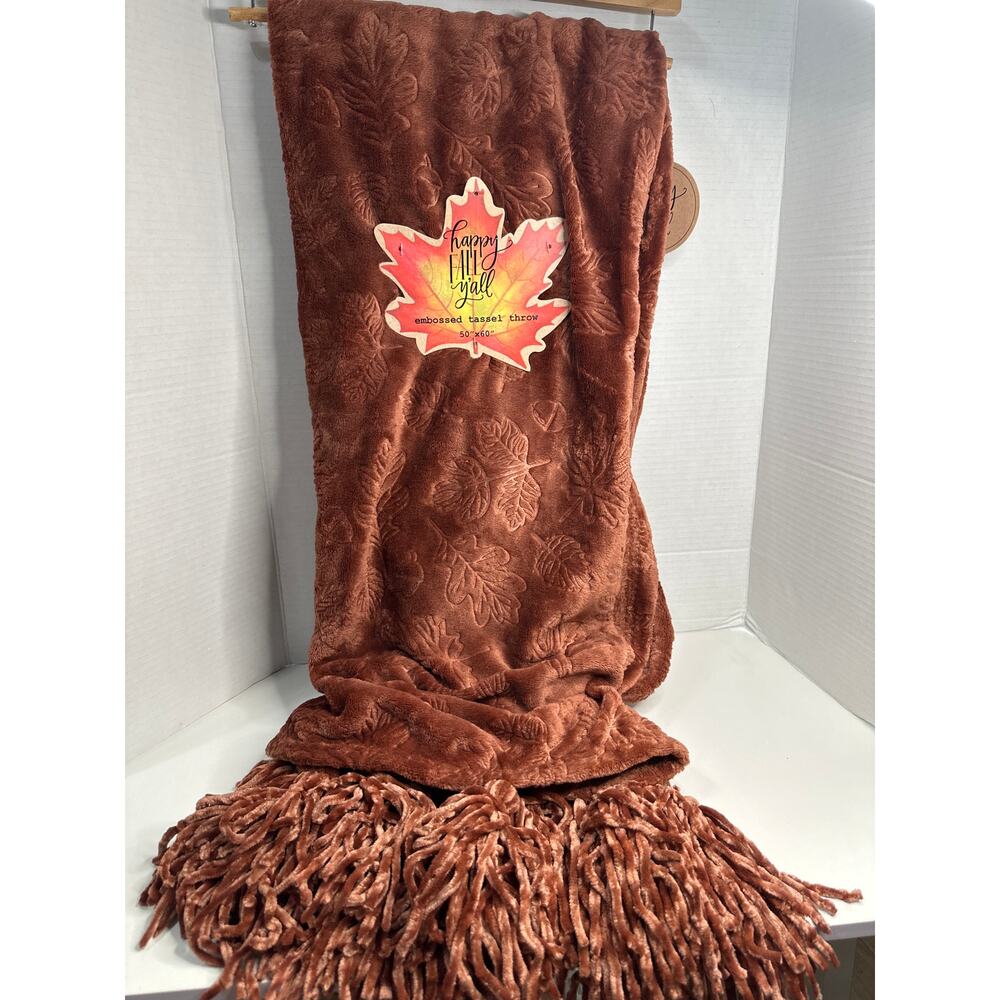 Happy Fall Yall embossed tassel throw blanket 50”x60” NWT  Very Soft on hanger